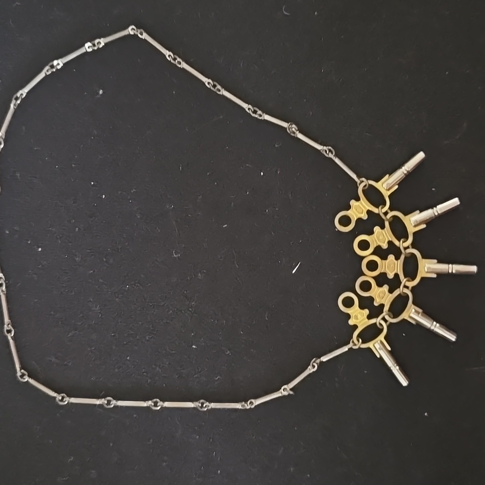Unique Brass 16 Inch Choker Necklace with Clock Key Charms